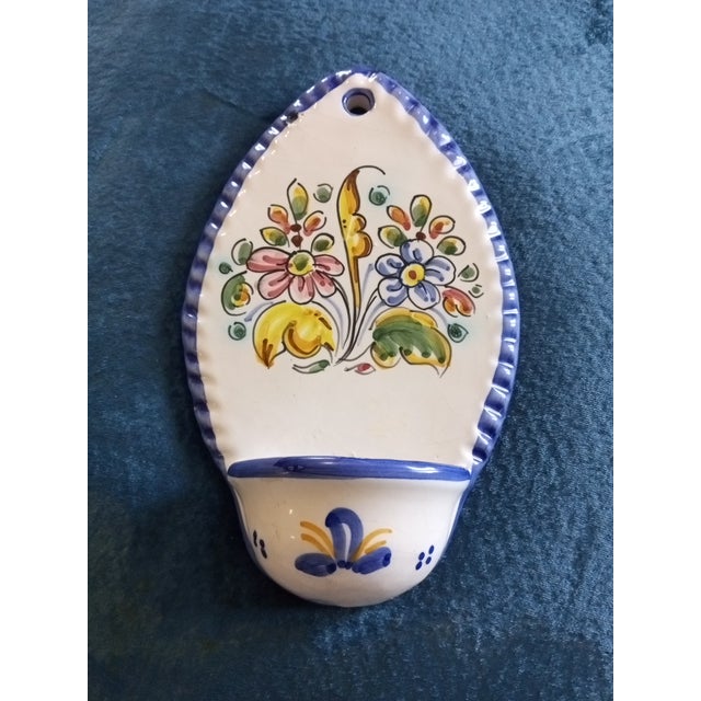 1970s Gorgeous Signed De La Cal Barreira Pte Ceramic Holy Water Font or Wall Pocket For Sale - Image 5 of 6
