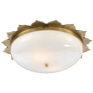 Alexa Hampton for Visual Comfort Signature Rachel Large Flush Mount in Natural Brass with White Glass For Sale
