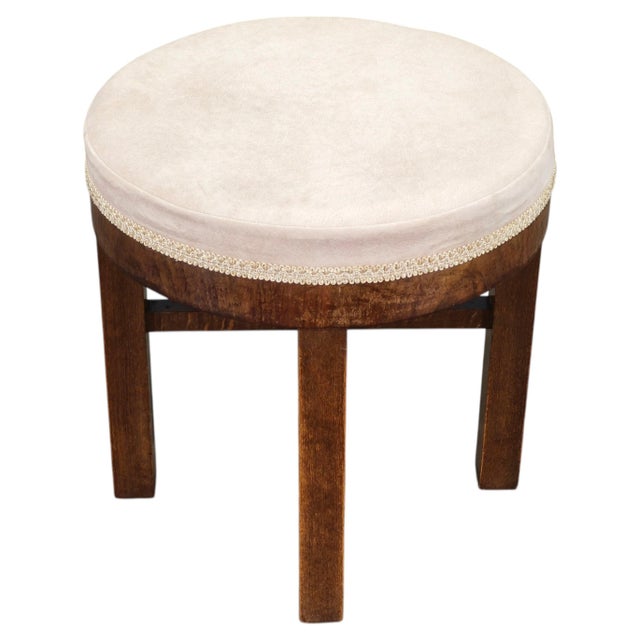 Art Deco Upholstered Walnut Veneer Stool, Former Czechoslovakia, 1930s For Sale - Image 10 of 10