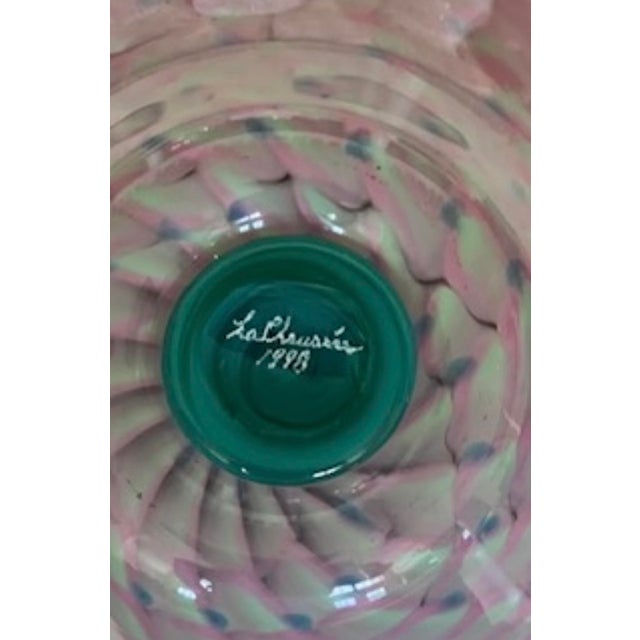 Contemporary Large 1998 Signed LaChaussee Studio Handblown Art Glass Fluted Centerpiece Bowl For Sale - Image 3 of 6