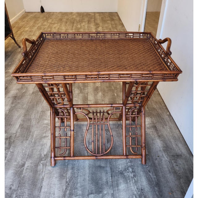 Vintage Ralph Lauren Style Bamboo Butler Tray Table With Lyre Base For Sale - Image 9 of 17