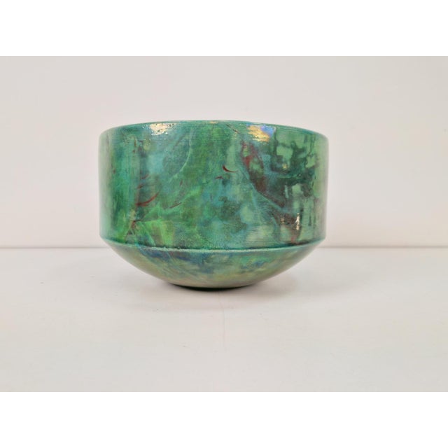 Green Vintage Handmade Green Luster Glaze Ceramic Bowl, 1960 For Sale - Image 8 of 8