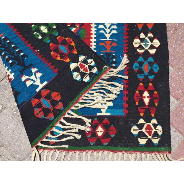 Blue Vintage Turkish Kilim Rug For Sale - Image 8 of 9