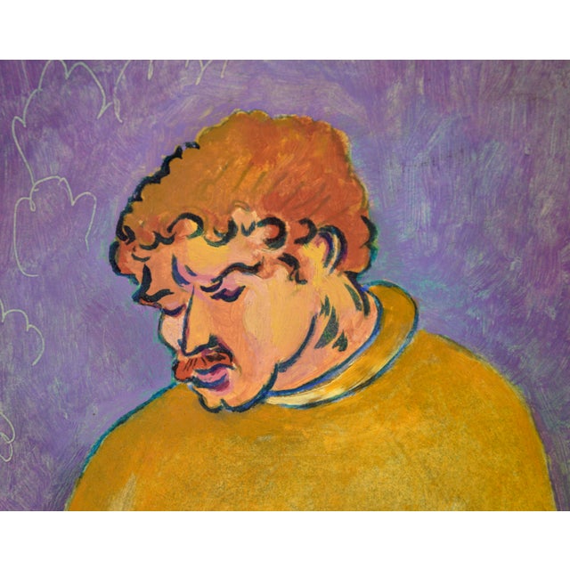 American Artist Self Portrait in Orange Sweater, Fauvist Style, 14x10 by Don Klopfer For Sale - Image 3 of 5