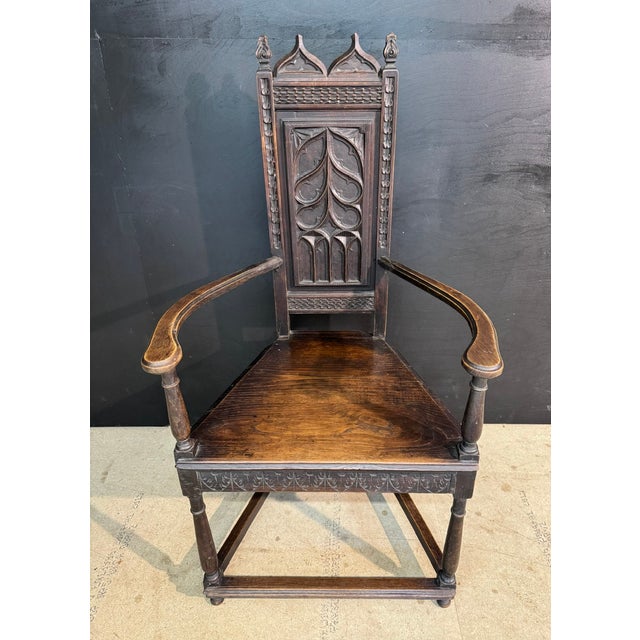 Carved Oak Wainscot Arm Chair, 1880 For Sale - Image 9 of 9