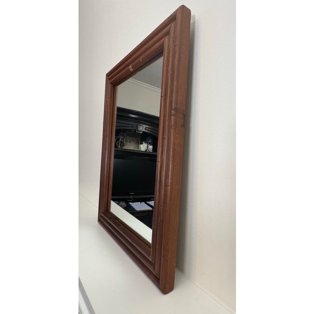 Hollywood Regency Embossed Faux Bamboo Wood Wall Mirror For Sale - Image 4 of 11