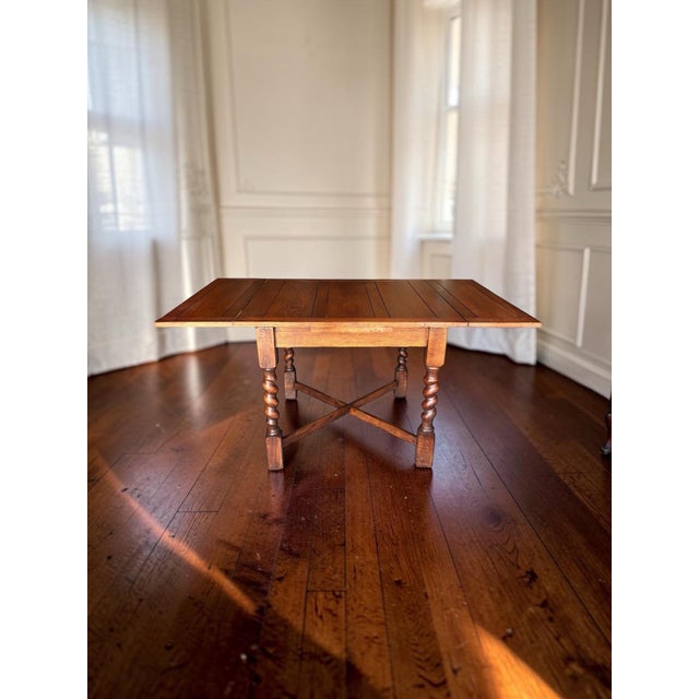 Brown Professionally Restored 1930s Solid Oak Draw Leaf Dining Table With Barley Twist Legs (1a) For Sale - Image 8 of 12