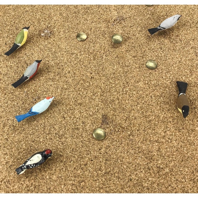 American Vintage Framed Cork-Board Wood Bird Thumbtacks For Sale - Image 3 of 9