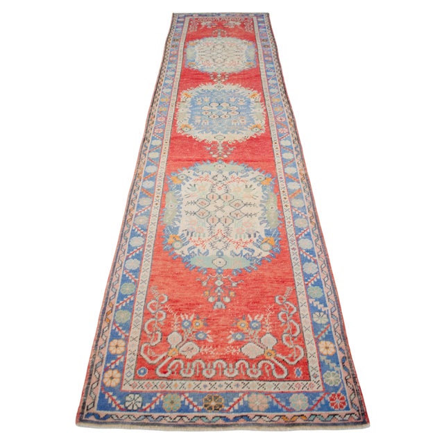 Turkish Runner Rug Hand-Knotted Muted Colors Tribal Hallway Decor Lady Bug Pattern - 3'1" X 12'9" For Sale - Image 6 of 14