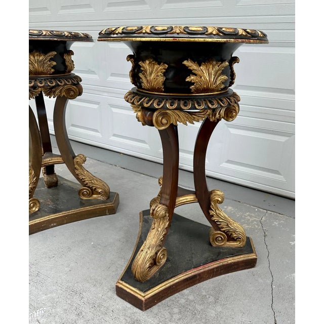 Scottish Regency Style Pair Ebonized Giltwood Palatial Jardinieres Sotheby’s Provenance. For Sale In West Palm - Image 6 of 12