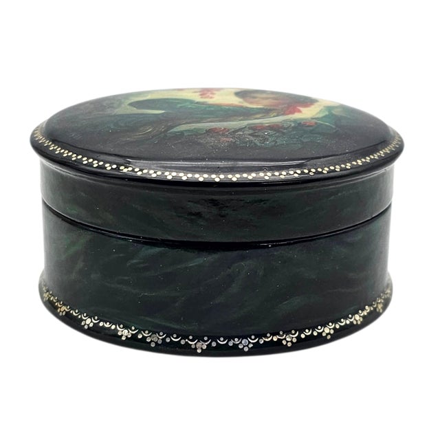 Wood Hand-Painted Russian Lacquer Portrait Box by S. Sorkin, 1996, 3.125" For Sale - Image 7 of 11