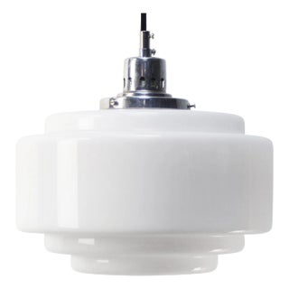 Vintage Art Deco White Opaline Glass Pendant Lamps For Sale