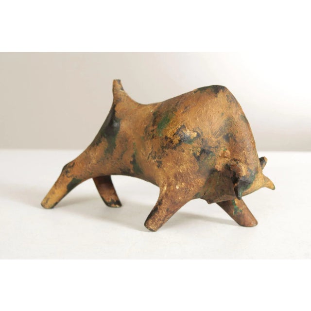 High Quality Vintage Cast Iron Bull Sculpture, Verdigris Finish