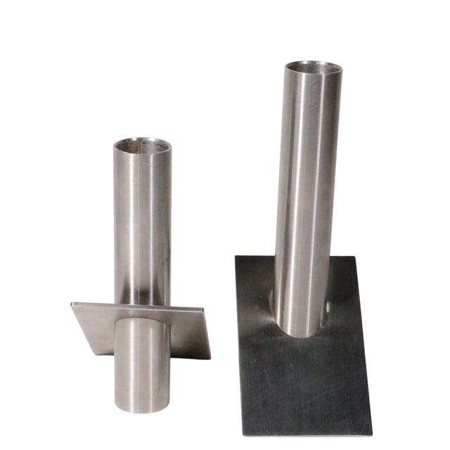 Mid-Century Modern Late 20th Century Pair of Danish Modern Stainless Steel Candlesticks by Erik Bagger Form Function Denmark For Sale - Image 3 of 12
