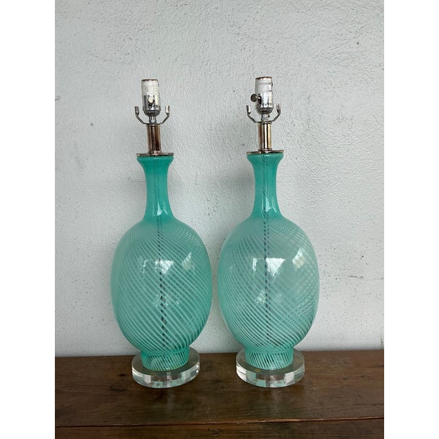 Vintage Italian Murano Swirl Glass Lamps - A Pair For Sale - Image 10 of 12