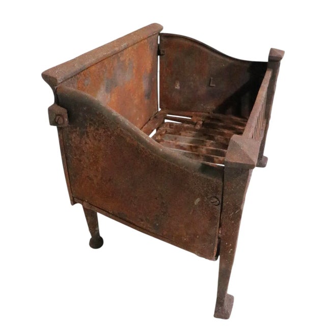 Vintage Arts and Crafts Cast Iron Fireplace Grate For Sale - Image 10 of 12