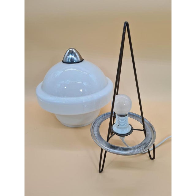 Metal Vintage Space Age Table Lamp in Frosted Glass, 1960s For Sale - Image 7 of 12