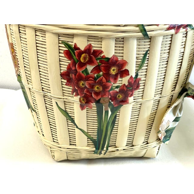 French Painted Floral Decoupage Basket Planter For Sale - Image 10 of 13