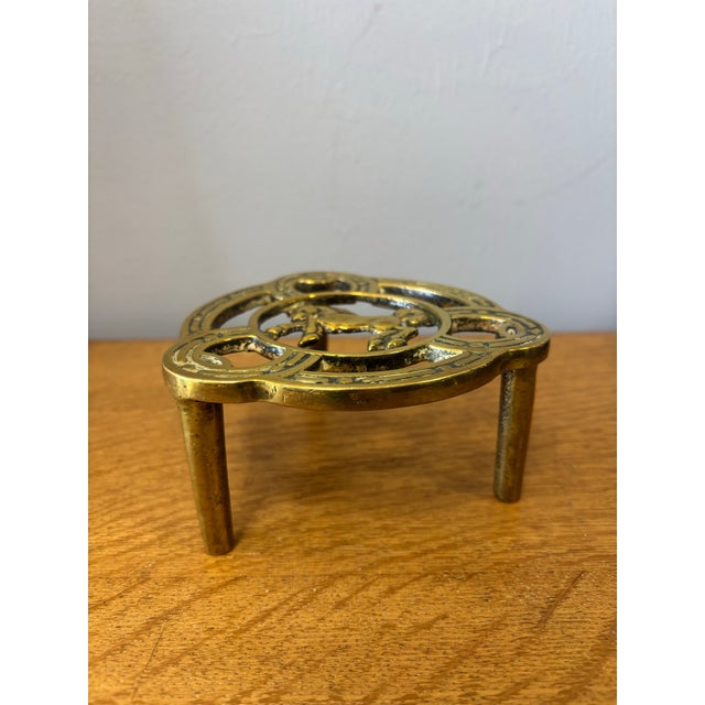 Vintage English Brass Equestrian Themed Trivet For Sale - Image 4 of 7