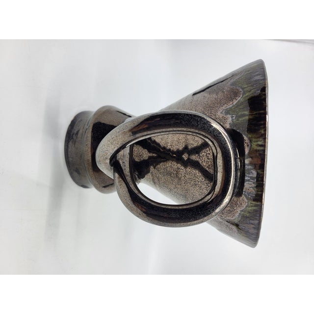 Vintage Vase with Handles in Metallic Black Ceramic from Jean Austruy, France, 1950s For Sale - Image 4 of 12