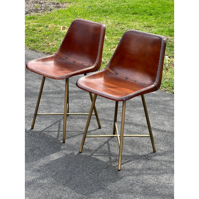 Metal 1960s Vintage Leather Wrapped Bucket Chairs - a Pair For Sale - Image 7 of 7