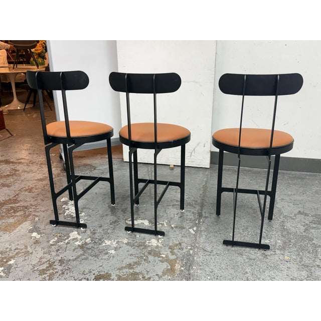 2010s Michael Oren Design Porter Place Style Swivel Counter Stools, Set of Three For Sale - Image 5 of 12
