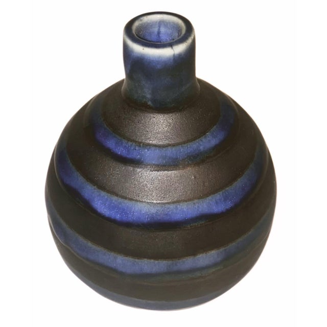 Mid-Century Modern Vintage Otagiri Fat Lava Bud Vase Blue Gray Weed Pot Japan Omc Mid Century 1970s For Sale - Image 3 of 4