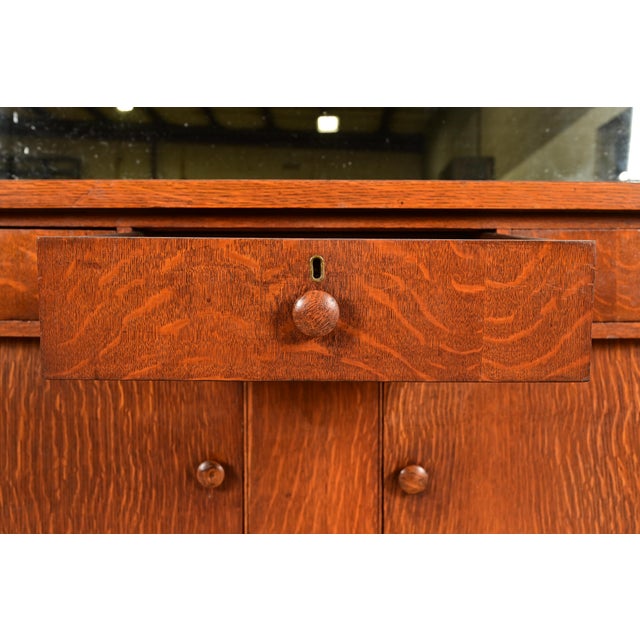 Stickley Brothers Style Antique Mission Tiger Oak Arts & Crafts Sideboard or Bar Cabinet, Circa 1910 For Sale - Image 9 of 18