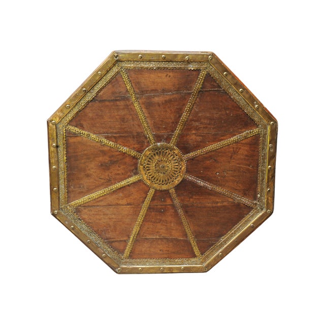 Antique Octagonal Low Hardwood Eastern Table with Decorative Brass Trims, 1890s For Sale - Image 4 of 12