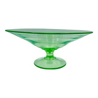 Early 20th Century Old Uranium Vaseline Glass Pedestal Centerpiece Compote For Sale