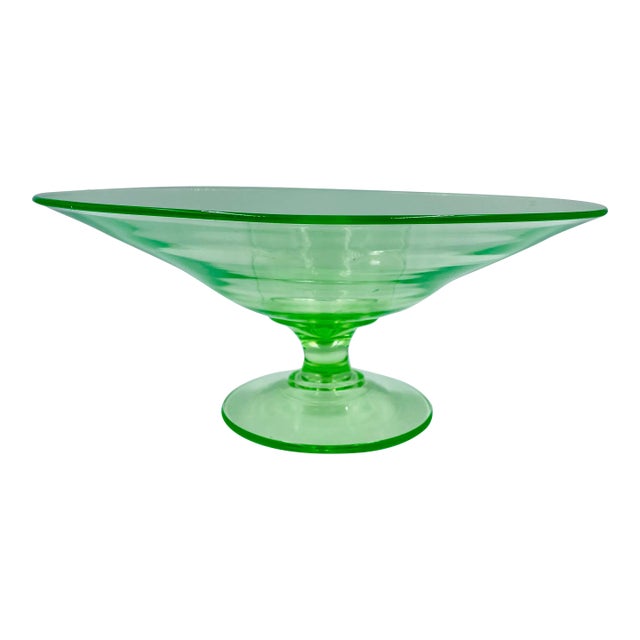 Early 20th Century Old Uranium Vaseline Glass Pedestal Centerpiece Compote For Sale