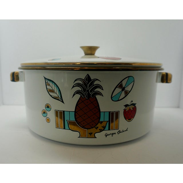 Paint Set of 2, Vintage Georges Briand Ambrosia Enamel Giant Stock Pot Buffet Server & Kettle For Sale - Image 7 of 11