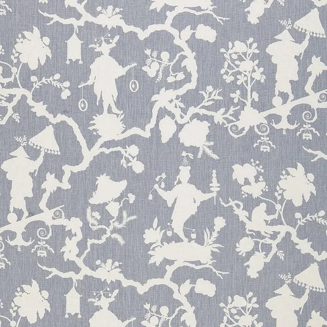 Classic chinoiserie motifs rethought as a modern silhouette pattern, this design brings whimsy and a fresh, graphic look...