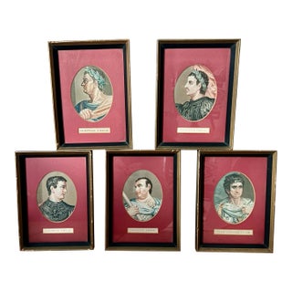1950s Set of Five Framed Prints of Roman Emperors For Sale