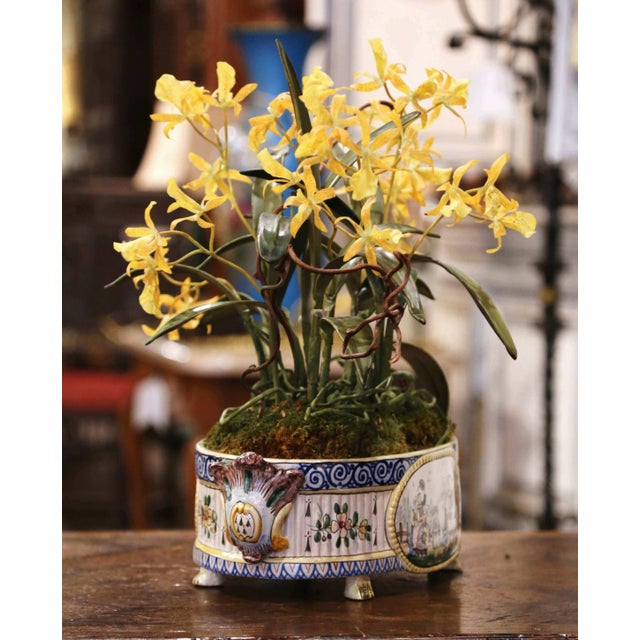 White 19th Century French Hand Painted Faience Jardinière Signed Hb Quimper For Sale - Image 8 of 13