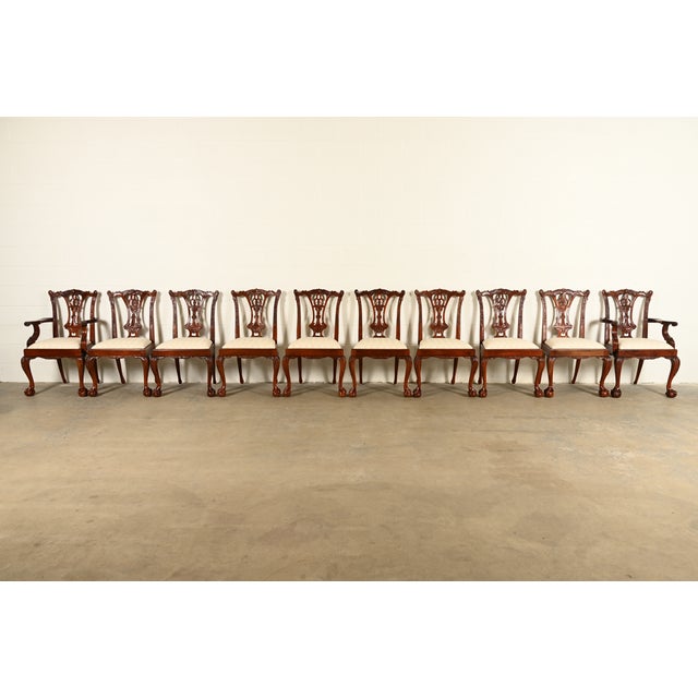 An outstanding set of ten Chippendale or Georgian style dining chairs In the manner of Baker Furniture USA, Circa 1980s...