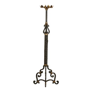 Maitland Smith Baroque Style Wrought Iron & Bronze Floor Pricket Candlestick For Sale