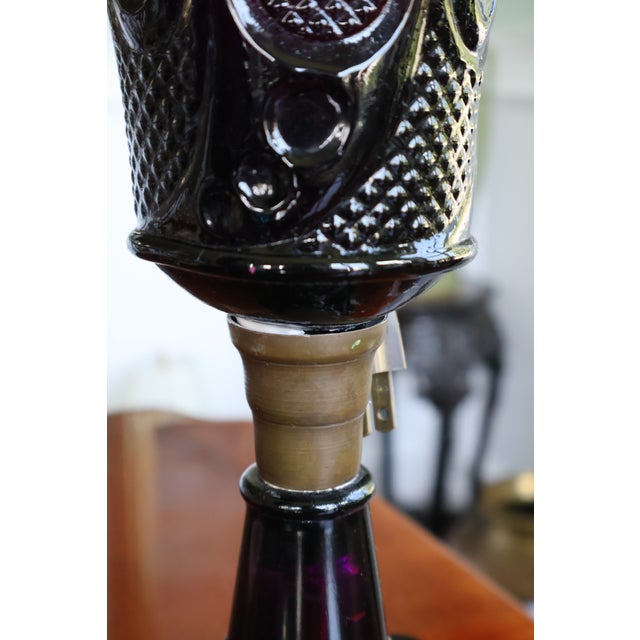 Antique Amethyst Owl & Shield Converted Lamps, Attributed to Boston & Sandwich—Pair For Sale - Image 15 of 18