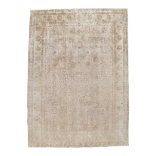 Antique Tabriz Carpet, Handmade Persian Rug in Floral Soft, Beige and Taupe For Sale