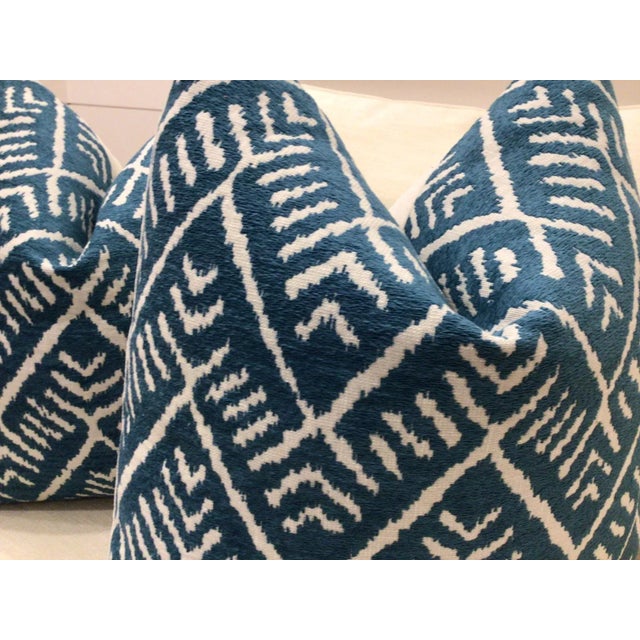 Thibaut “Tahoe “ in Lagoon Pillows- a Pair For Sale - Image 4 of 5