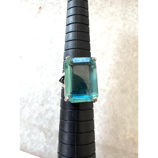 Sterling Silver and Aquamarine Vintage Cocktail Ring For Sale - Image 4 of 7
