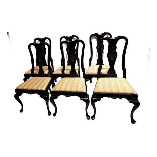 1980s Set of Six Chinoiserie Queen Anne Style Dining Chairs – Attributed to Drexel For Sale