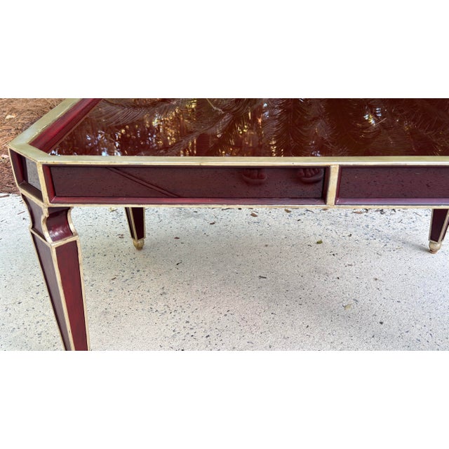 Vintage Art Deco Style Deep Burgandy Lacquered Coffee Table With Gold Accents For Sale In Savannah - Image 6 of 12