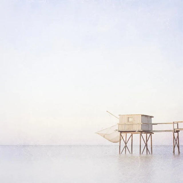 Fishing Hut or 'Carrelet' on a soft pastel dawn. Unframed Pastel Carrelet by Maggy Morrissey Print, 24" x 24"