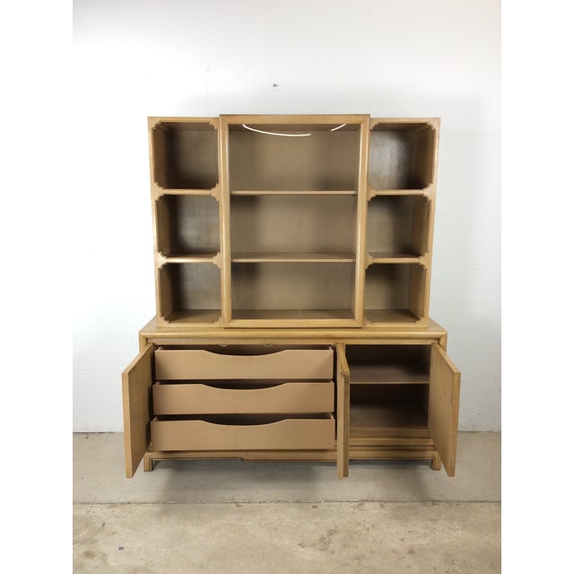 Mid Century Modern Two Piece China Cabinet With Limed Oak Finish For Sale - Image 9 of 18