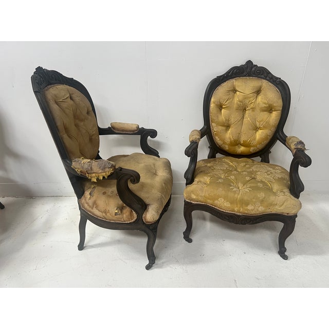20th Century Napoleon III Louis XV Armchairs in Pearwood, Set of 2 For Sale - Image 5 of 15