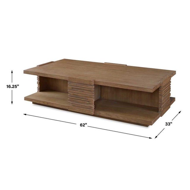 This beautiful coffee table offers both storage function and gvisual impact. Thmodern organic Coffee Table features carved...