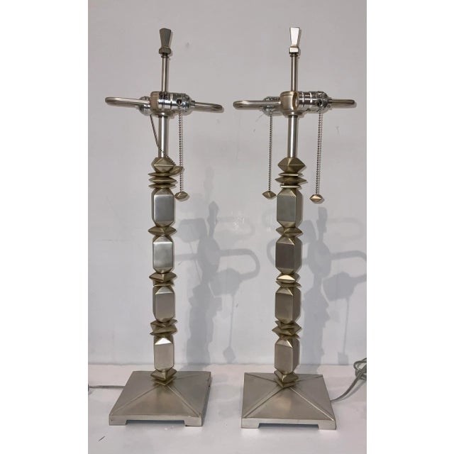 2020s Modern Silver Finished Table Lamps Pair For Sale - Image 5 of 5