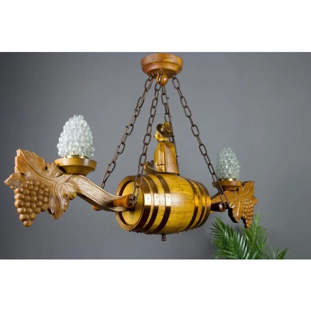 German Carved Wood Two-Light Wine Cellar Chandelier For Sale - Image 13 of 18