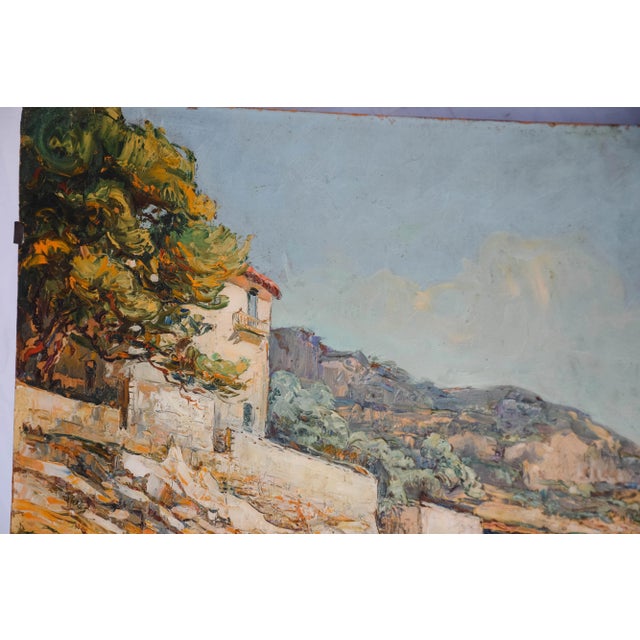 19th Century Oil on Panel with Iron T Back Frame Painting For Sale - Image 5 of 10